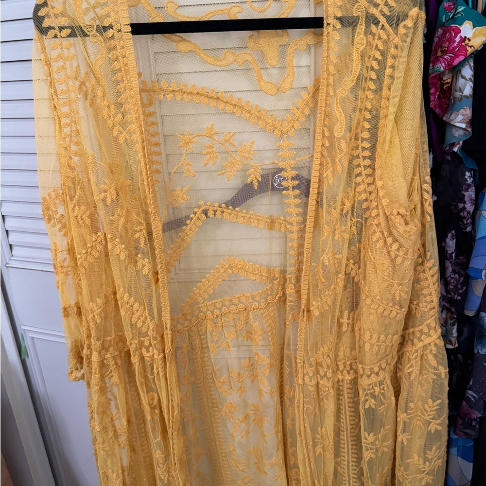 Lane Bryant Mustard Embroidered Kimono